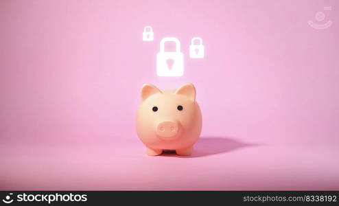 Piggy bank and key lock icon. Security money concept. 