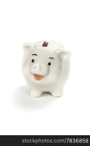 piggy bank and money isolated on white