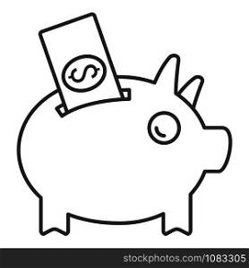 Piggy bank crowdfunding icon. Outline piggy bank crowdfunding vector icon for web design isolated on white background. Piggy bank crowdfunding icon, outline style