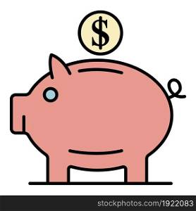 Piggy bank icon. Outline piggy bank vector icon color flat isolated on white. Piggy bank icon color outline vector