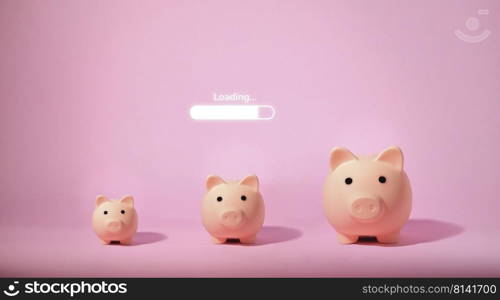 Piggy bank isolated on pink background. Saving money concept. 