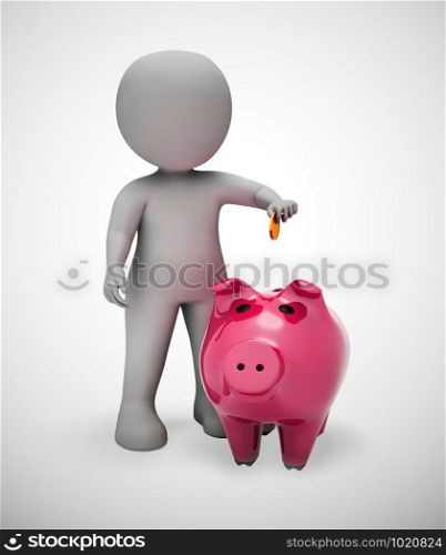 Piggy bank on money box shows saving funds for a rainy day. Get rich and wealthy by putting away cash - 3d illustration