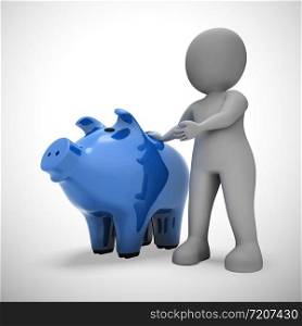 Piggy bank on money box shows saving funds for a rainy day. Get rich and wealthy by putting away cash - 3d illustration