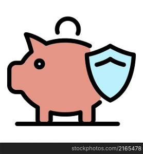 Piggy bank protect icon. Outline piggy bank protect vector icon color flat isolated. Piggy bank protect icon color outline vector