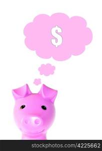 Piggy bank thinking in dollars.
