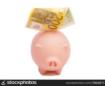 Piggy bank with euro bills
