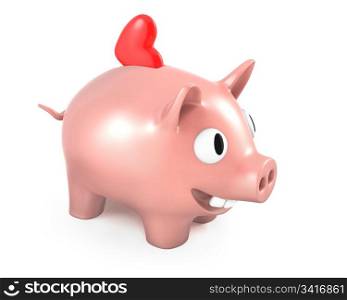 Piggy bank with heart, isolated on white background