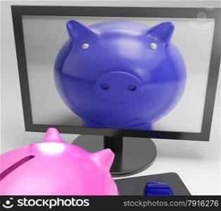 Piggy On Screen Showing Digital Savings Media