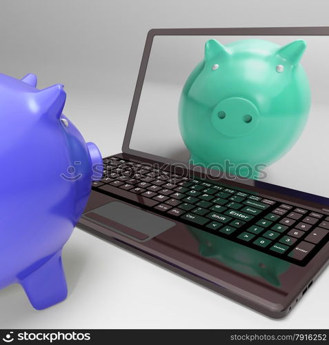 Piggy On Screen Shows Digital Web Piggybank