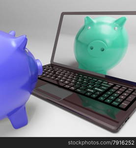Piggy On Screen Shows Digital Web Piggybank