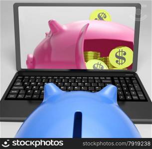 Piggy Vault With Coins Showing Bank Account And Security