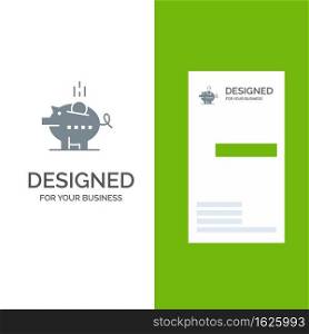 Piggybank, Economy, Piggy, Safe, Savings Grey Logo Design and Business Card Template