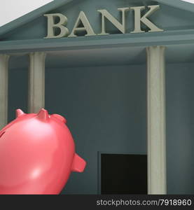 Piggybank Entering Bank Showing Monetary Lift Or Investment Counsel