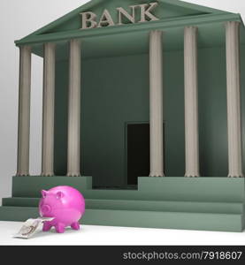 Piggybank Leaving Bank Shows Money Withdrawal Or Loan
