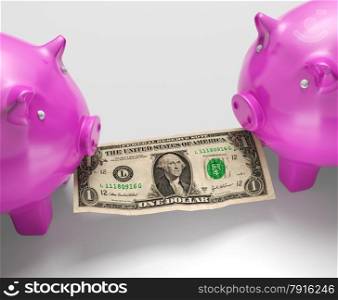 Piggybanks Eating Money Showing Monetary Loses Or Indecisions