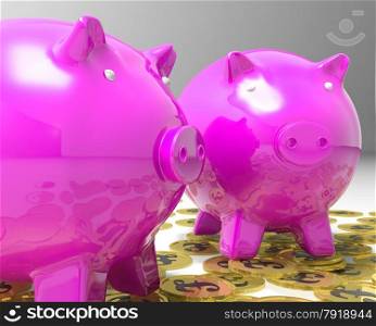 Piggybanks On Pound Coins Shows Britain Finances And Wealth
