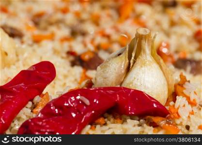 Pilaf with a garlic and red pepper