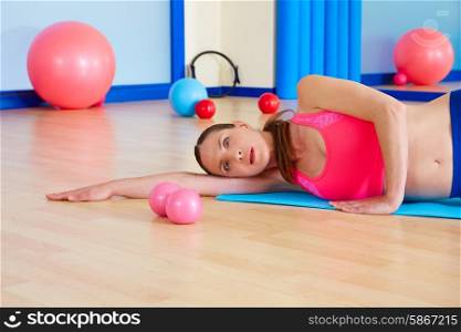 Pilates woman yoga relax exercise workout at gym indoor