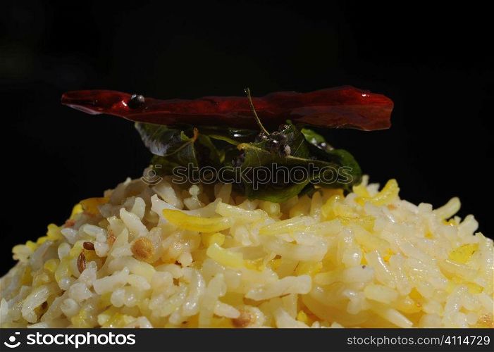 Pilau Rice with Red Chilli, Curry leaf and Mustard Seeds