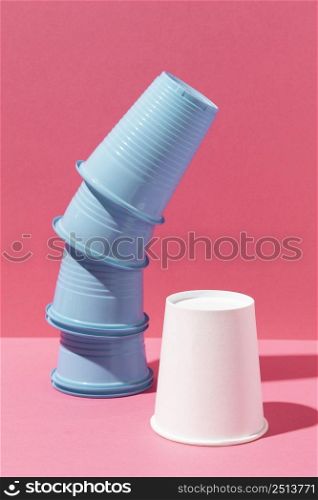 pile blue cups paper cup