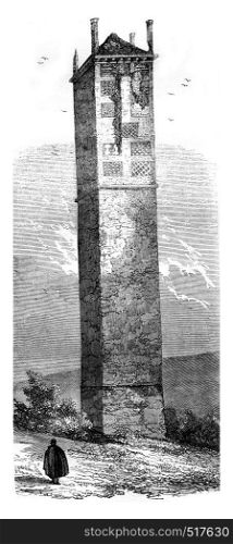 Pile Cinq Mars in Touraine, vintage engraved illustration. Magasin Pittoresque 1845.