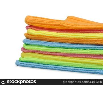 Pile double color towels. It is isolated on a white background