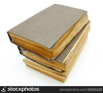 Pile from old mouldy books on a white background