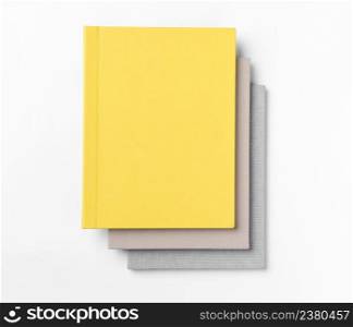 Pile hardcover books, isolated on white background. Top view. book album on a white background