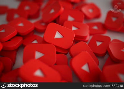 Pile of 3D Play Button Logos