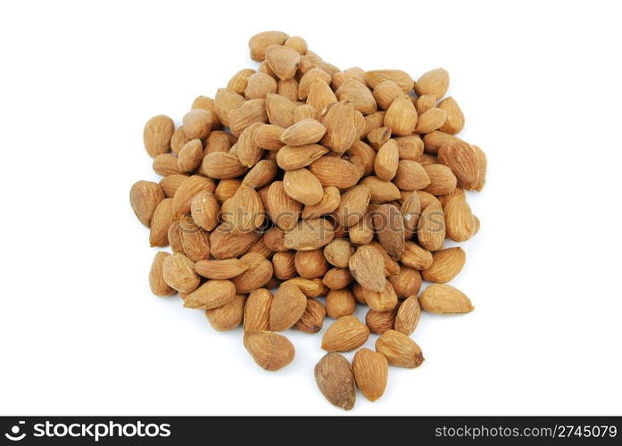 pile of almond nuts isolated on white background