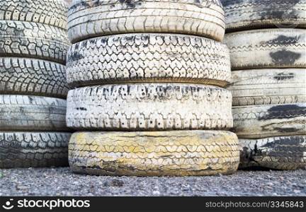 Pile of auto tires on a race track