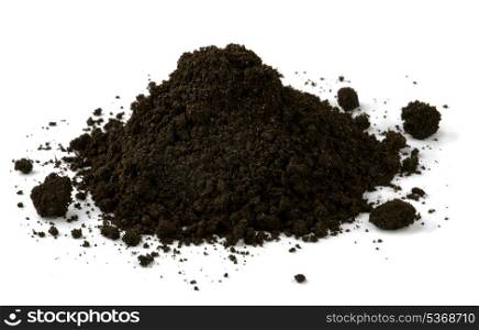 Pile of black fertile soil isolated on white