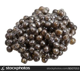 pile of black sturgeon caviar isolated on white background