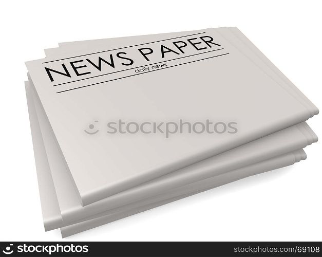 Pile of blank newspapers isolated on white background, 3D rendering