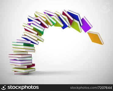 Pile of books for reading to gain knowledge and literacy. Printed matter for children or adults wanting learning or escapism - 3d illustration. Stack Of Falling Books Representing Learning And Education