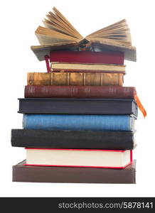 Pile of books. Tower of books isolated on white background