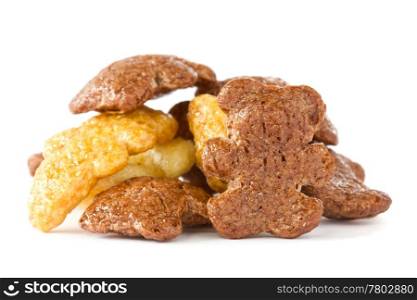pile of breakfast cereals over a white background