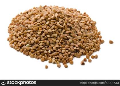 Pile of buckwheat grains isolated on white