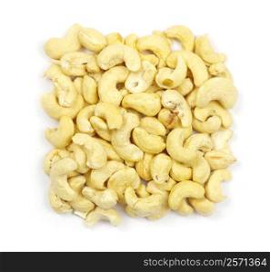 Pile of cashew nuts isolated on white
