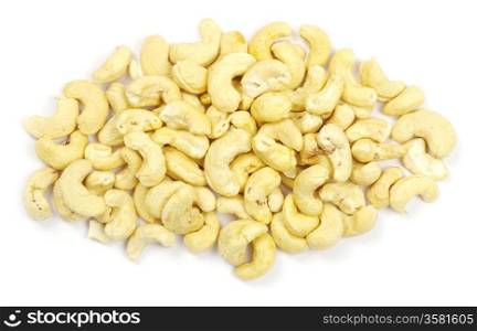 Pile of cashew nuts isolated on white