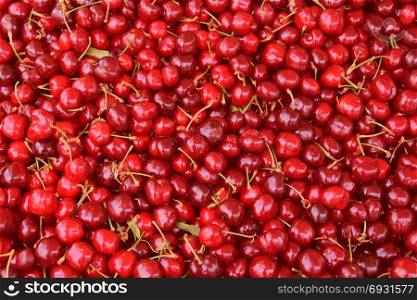 Pile of cherries fresh fruit background texture.