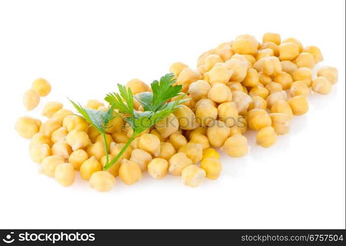 Pile of chickpeas against white background