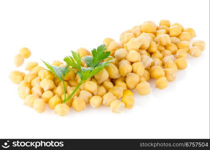 Pile of chickpeas against white background