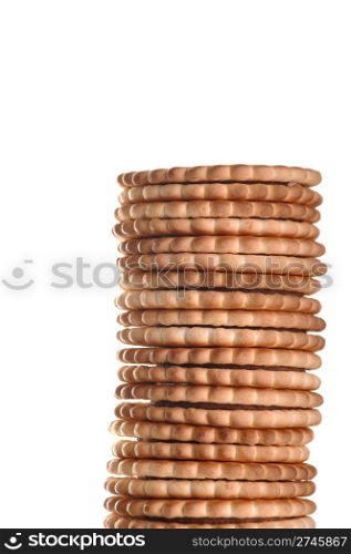 pile of chocolate cookies isolated on white background