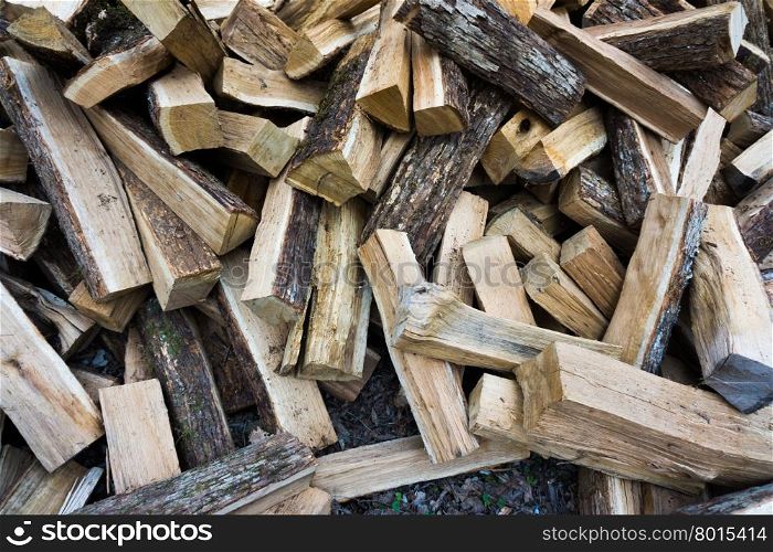 Pile of chopped fire wood. Stack of firewood