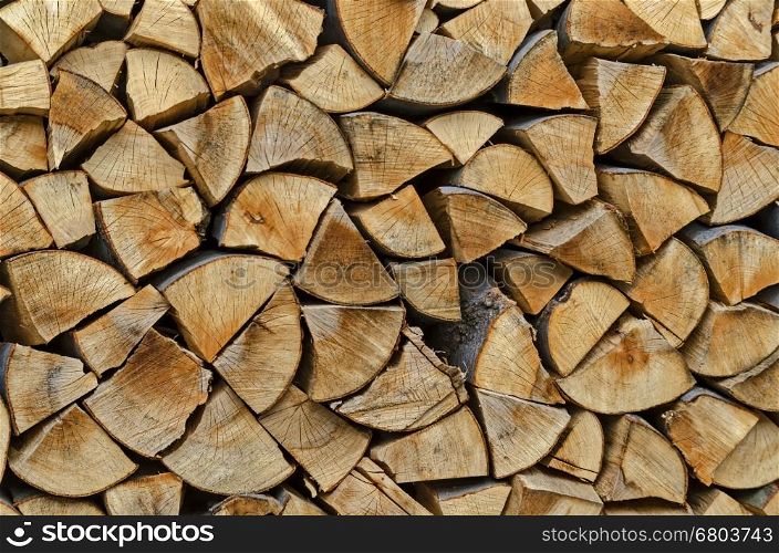 Pile of chopped firewood prepared for winter, Lakatnik, Bulgaria