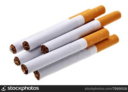 Pile of cigarettes isolated over the white background