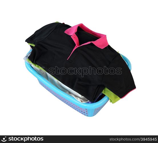 pile of clothes in basket on white background (with clipping path)