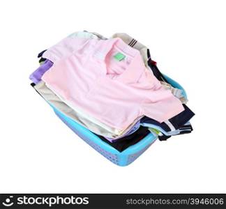 pile of clothes in basket on white background (with clipping path)