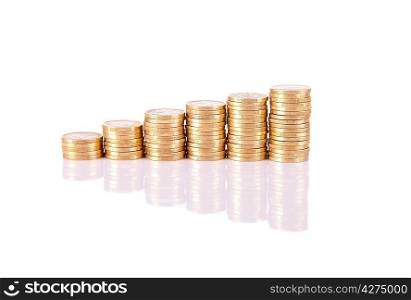 Pile of coins, isolated over white